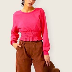 Maeve by Anthropologie | Smoked Long Sleeve Top | Pink | large